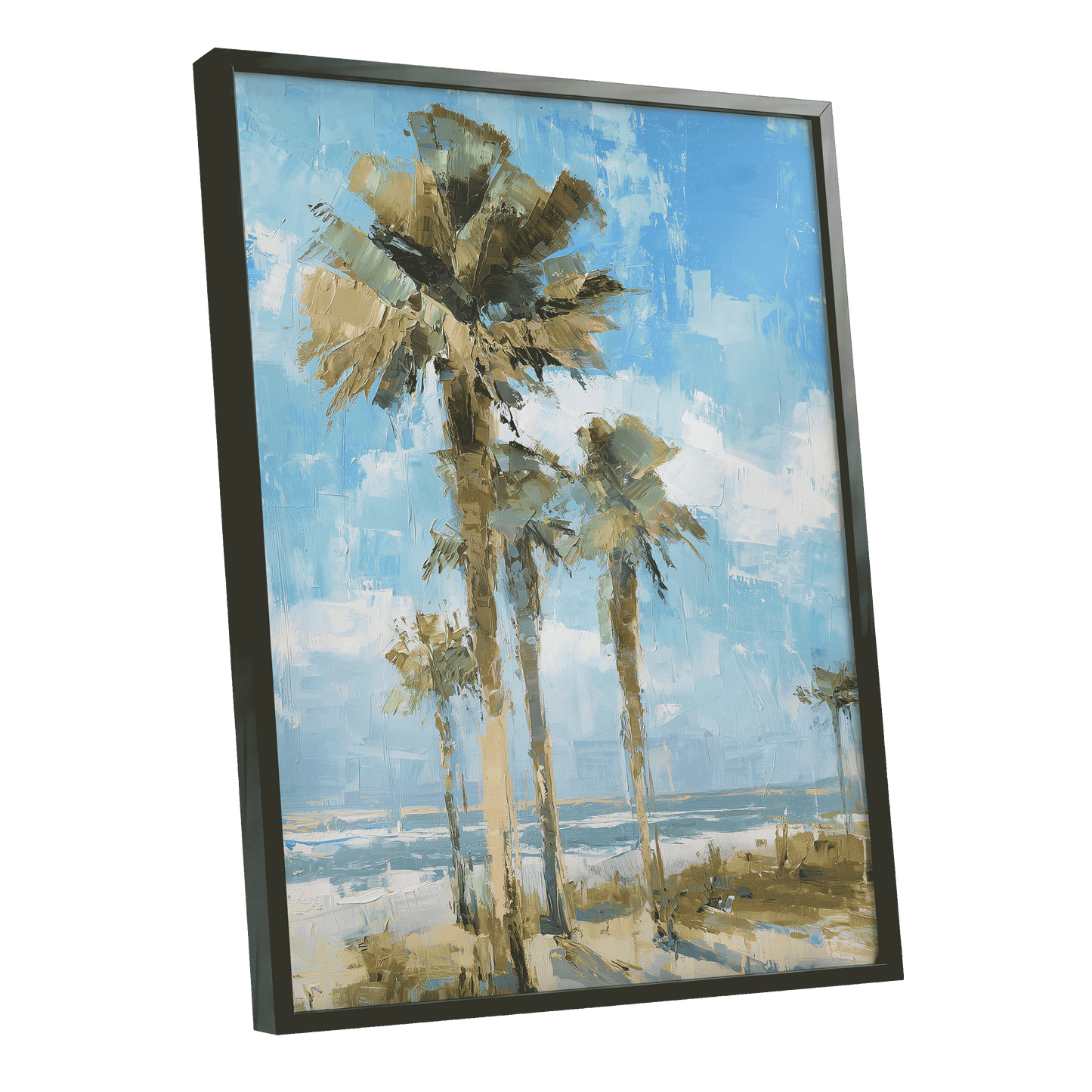 Palm Light Reverie – black framed poster option