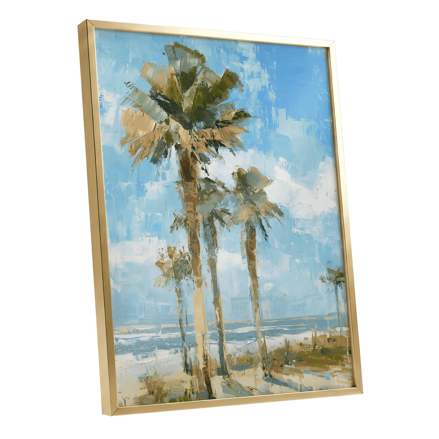 Palm Light Reverie – gold framed poster option