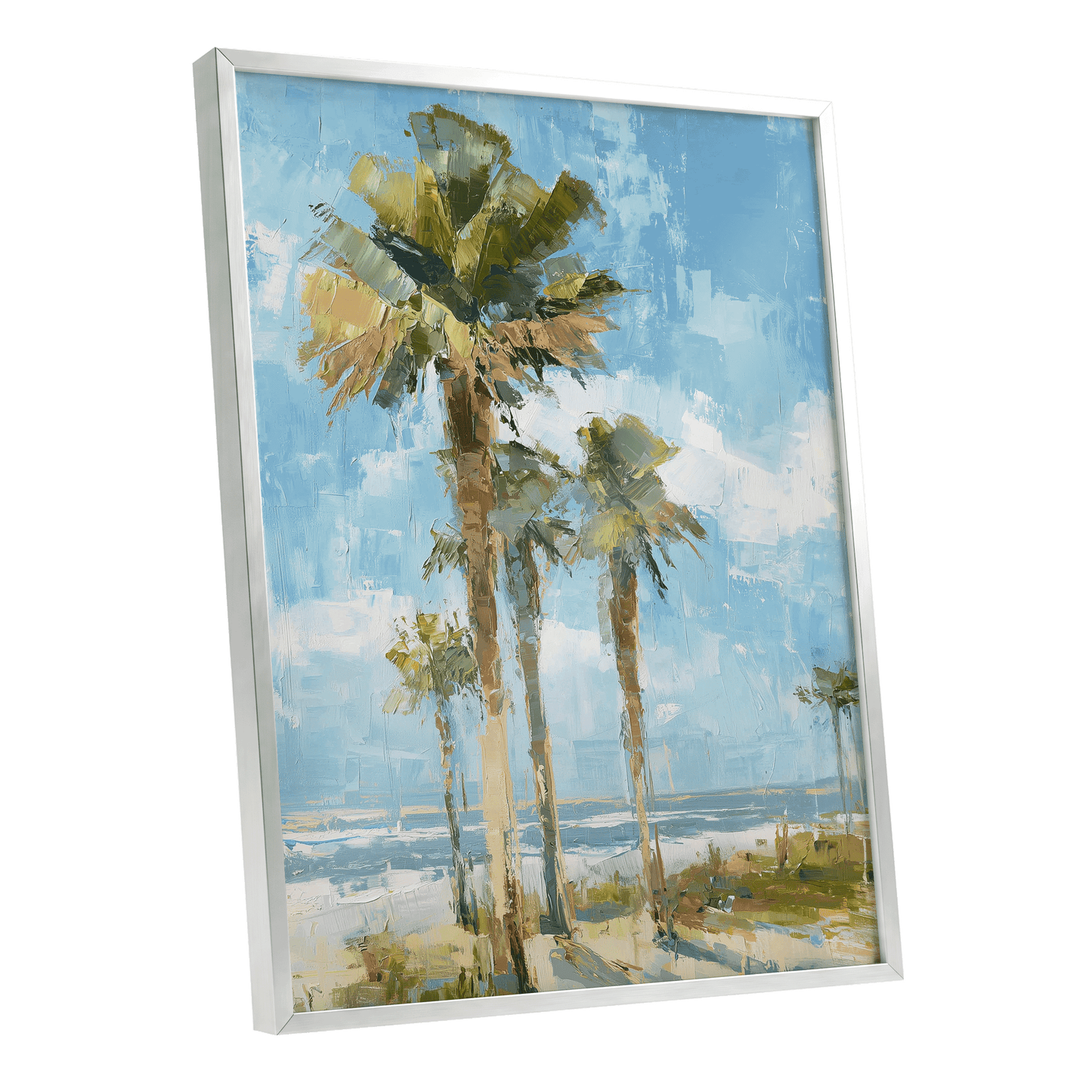 Palm Light Reverie – silver framed poster option