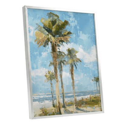Palm Light Reverie – silver framed poster option