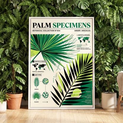 Palm Specimen Archive, green, black, beige nature wall art displayed in a styled interior, gallery view 5