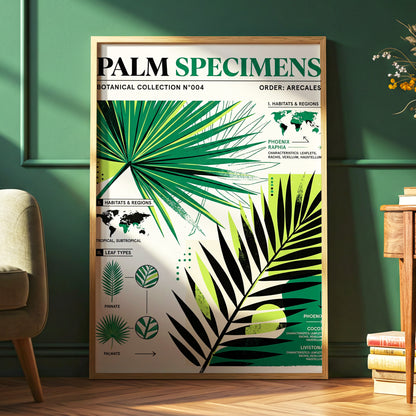 Palm Specimen Archive, green, black, beige nature wall art displayed in a styled interior, gallery view 6