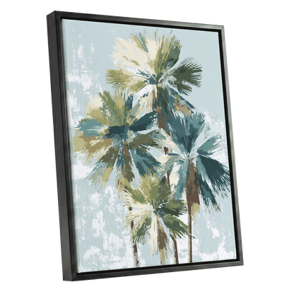Palms in Coastal Light – black framed canvas option