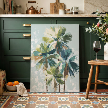 Palms in Coastal Light – canvas wall art in a styled interior, gallery view 1