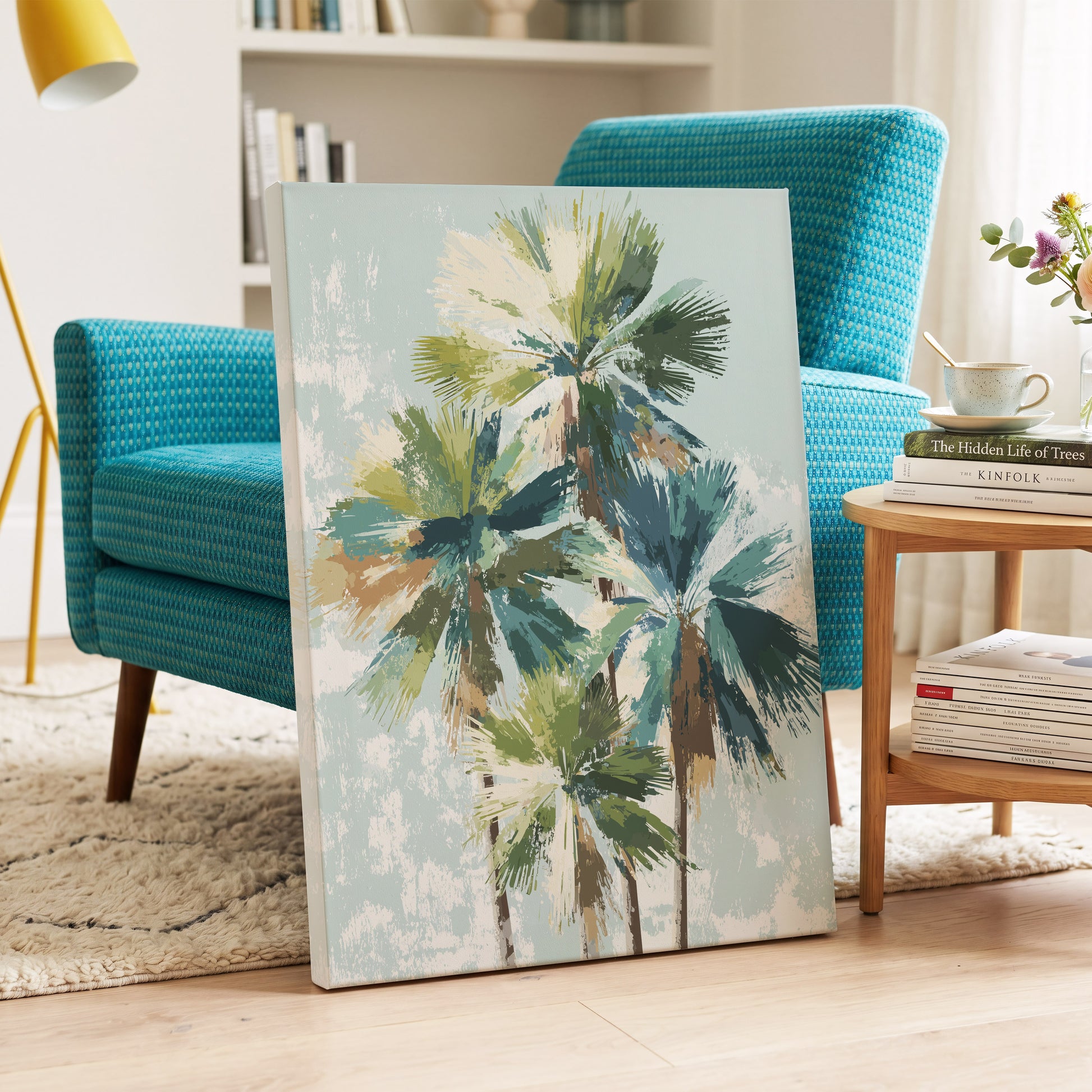 Palms in Coastal Light – canvas wall art in a styled interior, gallery view 2