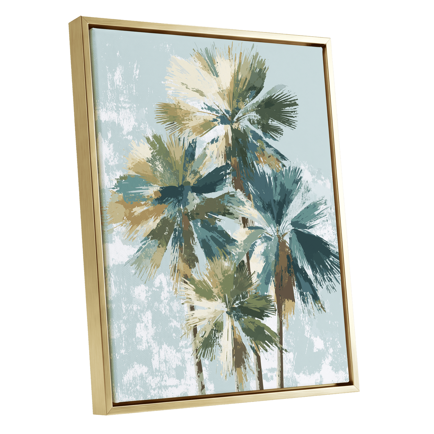 Palms in Coastal Light – gold framed canvas option