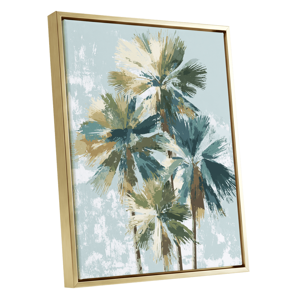 Palms in Coastal Light – gold framed canvas option