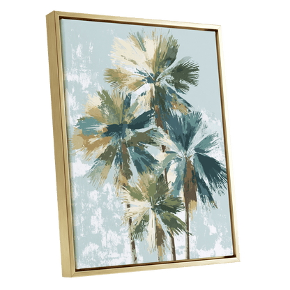 Palms in Coastal Light – gold framed canvas option