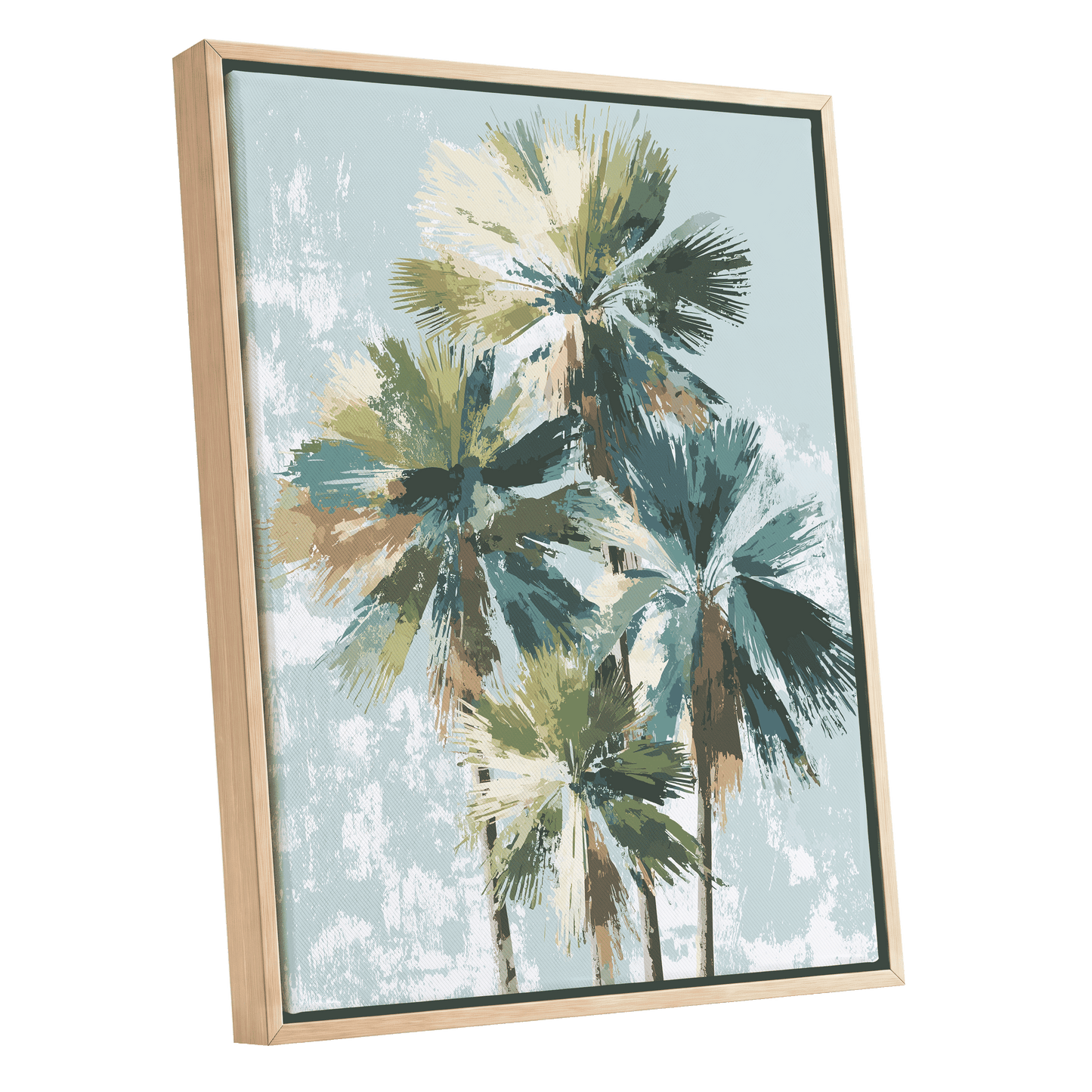 Palms in Coastal Light – oak framed canvas option