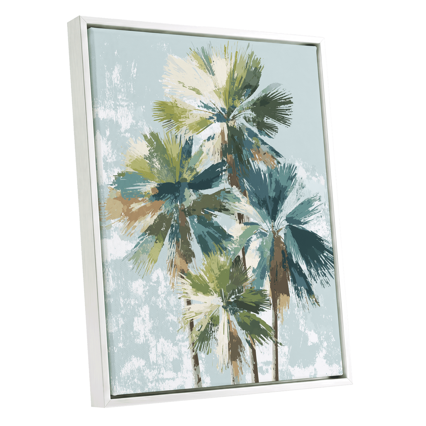 Palms in Coastal Light – white framed canvas option