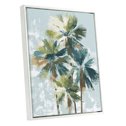 Palms in Coastal Light – white framed canvas option
