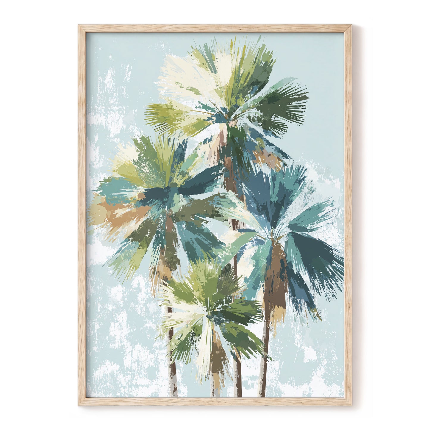 Palms in Coastal Light – blue, green, white nature wall art, front view