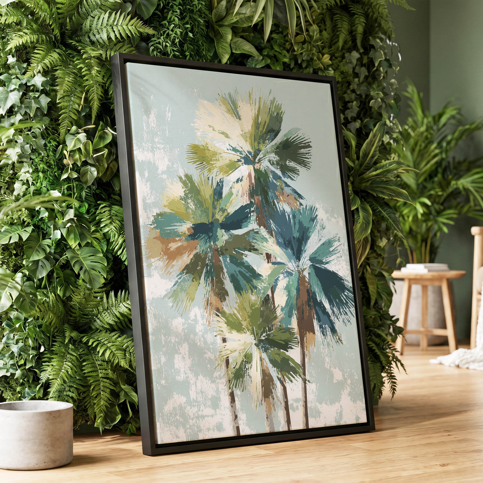 Palms in Coastal Light – wall art displayed in a styled interior, gallery view 1