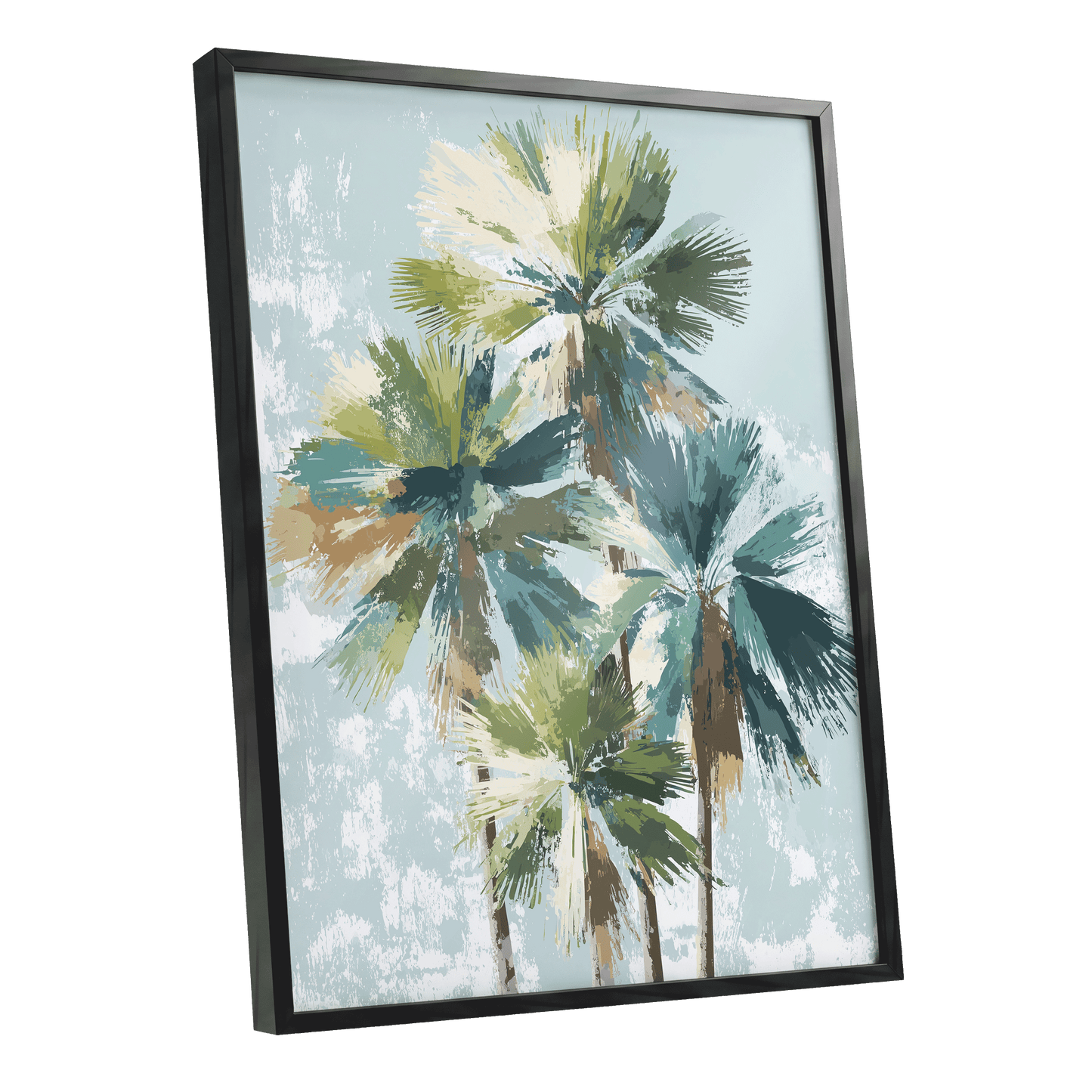 Palms in Coastal Light – black framed poster option