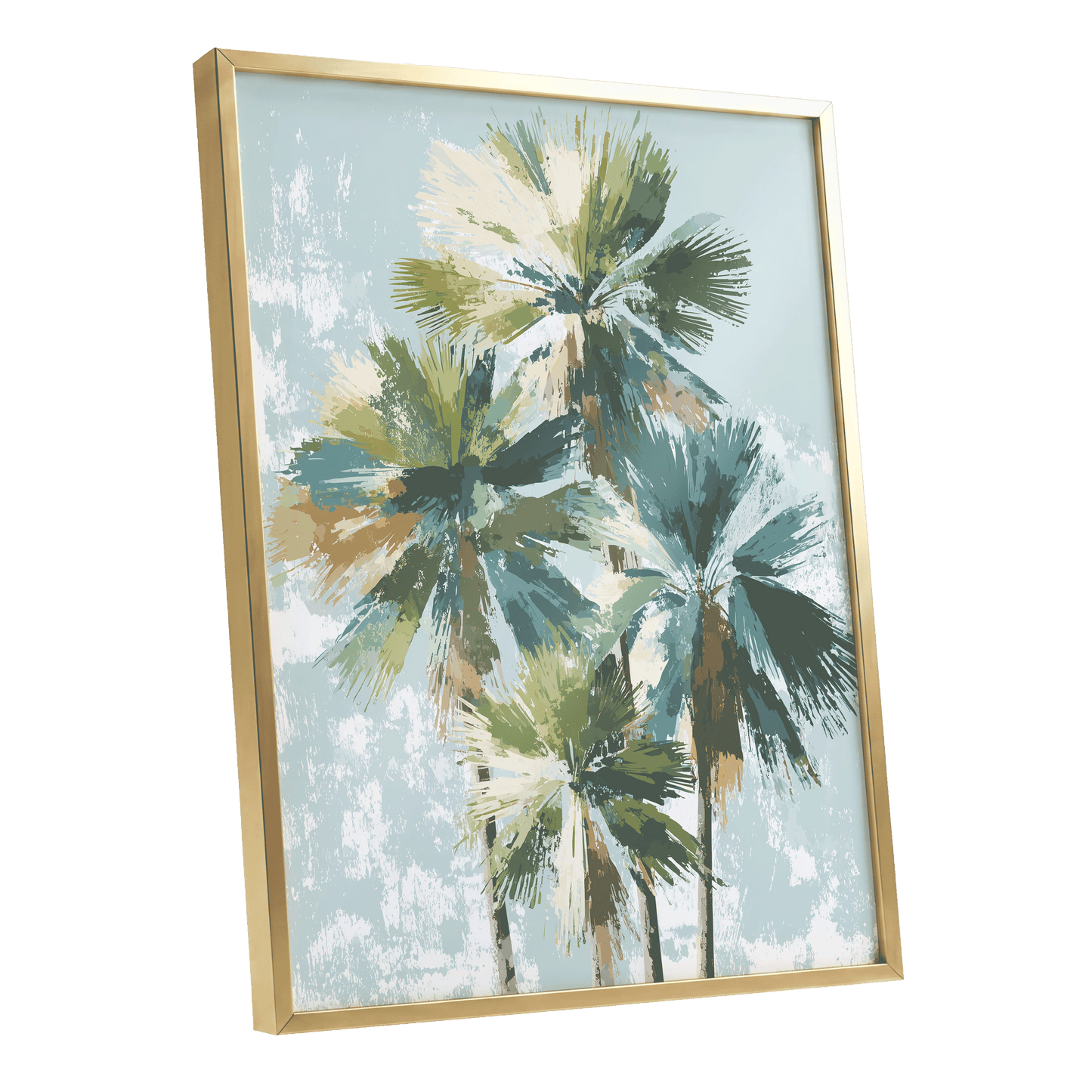Palms in Coastal Light – gold framed poster option