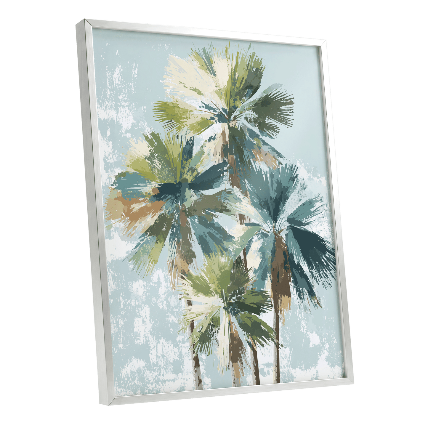 Palms in Coastal Light – silver framed poster option