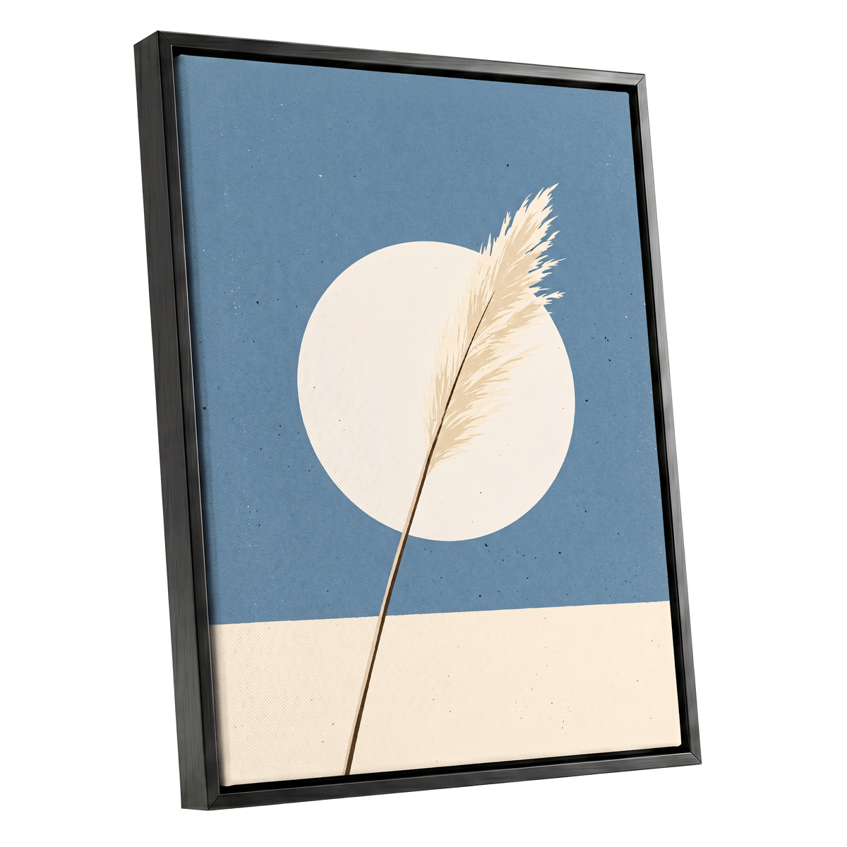 Pampas Halo, blue, beige, brown nature wall art shown as a black framed canvas wall art