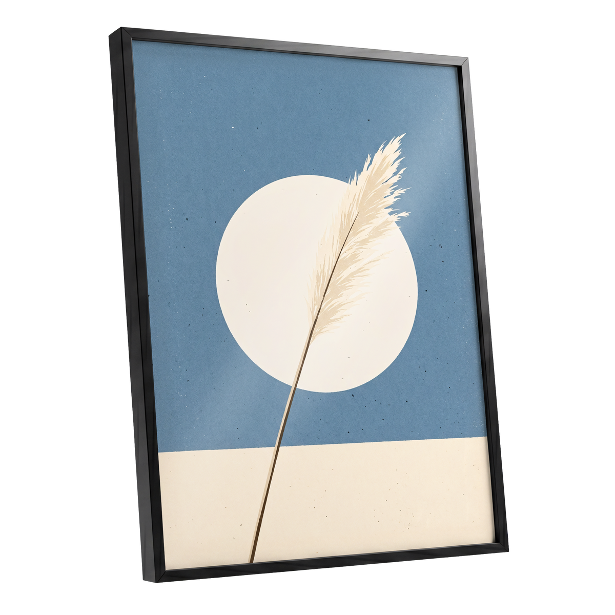 Pampas Halo, blue, beige, brown nature wall art shown as a black framed poster wall art print