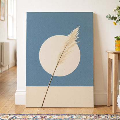 Pampas Halo, blue, beige, brown nature wall art on canvas displayed in a styled interior, gallery view 2