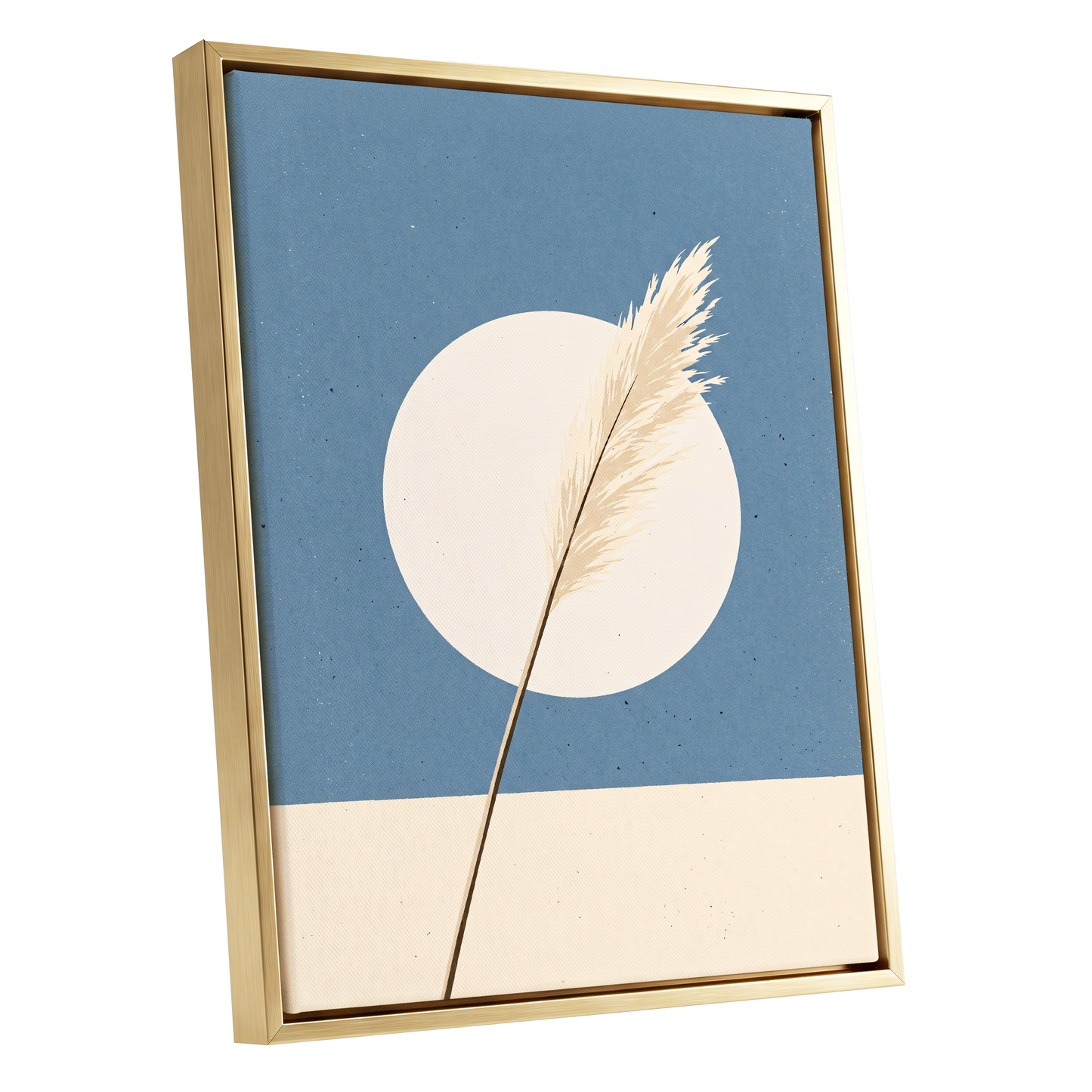 Pampas Halo, blue, beige, brown nature wall art shown as a gold framed canvas wall art