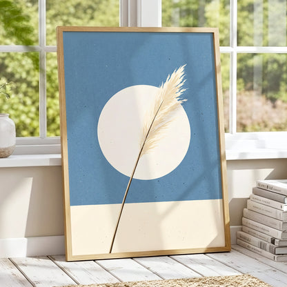 Pampas Halo, blue, beige, brown nature wall art displayed in a styled interior, gallery view 1