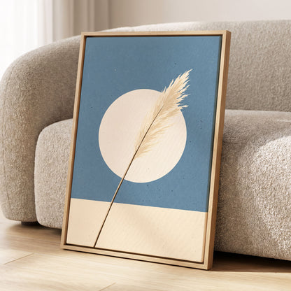 Pampas Halo, blue, beige, brown nature wall art displayed in a styled interior, gallery view 2
