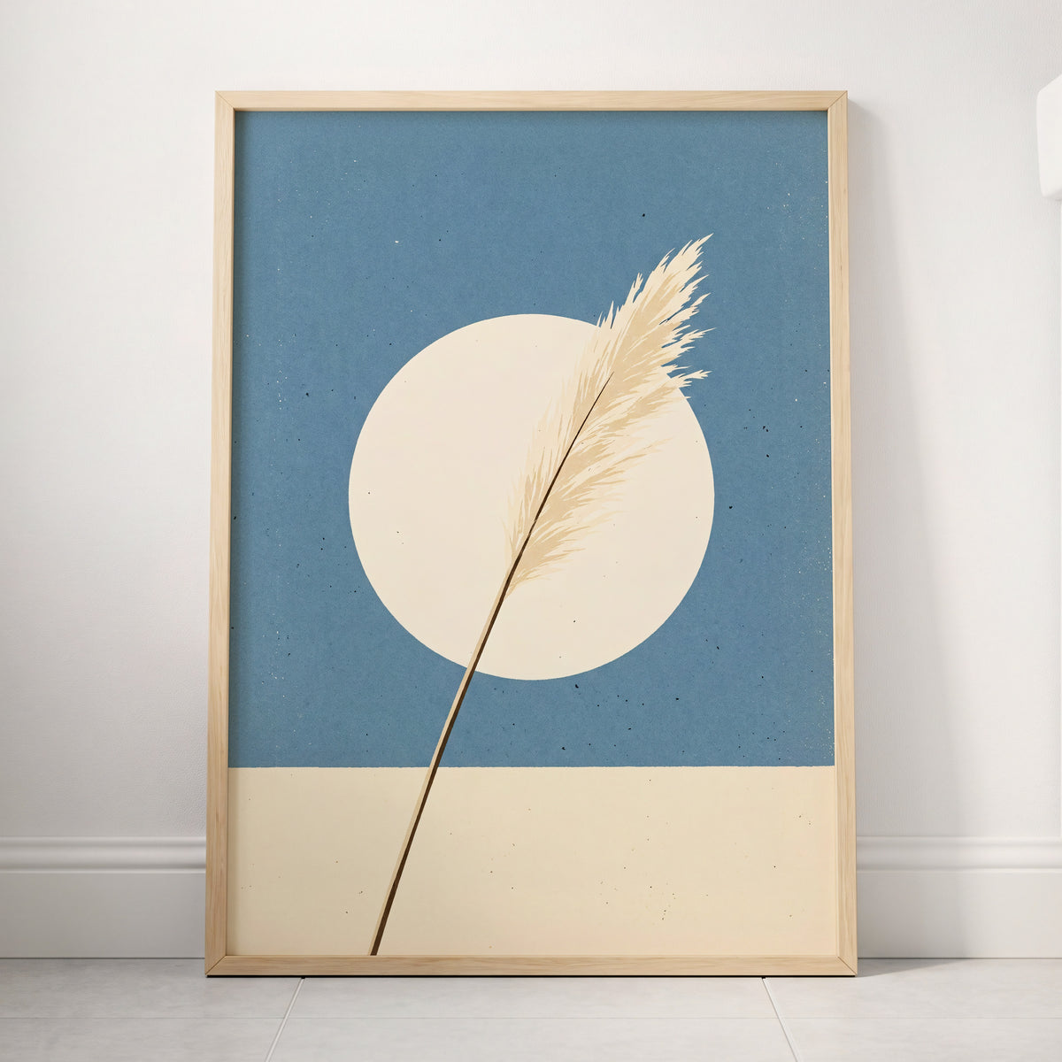 Pampas Halo, blue, beige, brown nature wall art displayed in a styled interior, gallery view 4