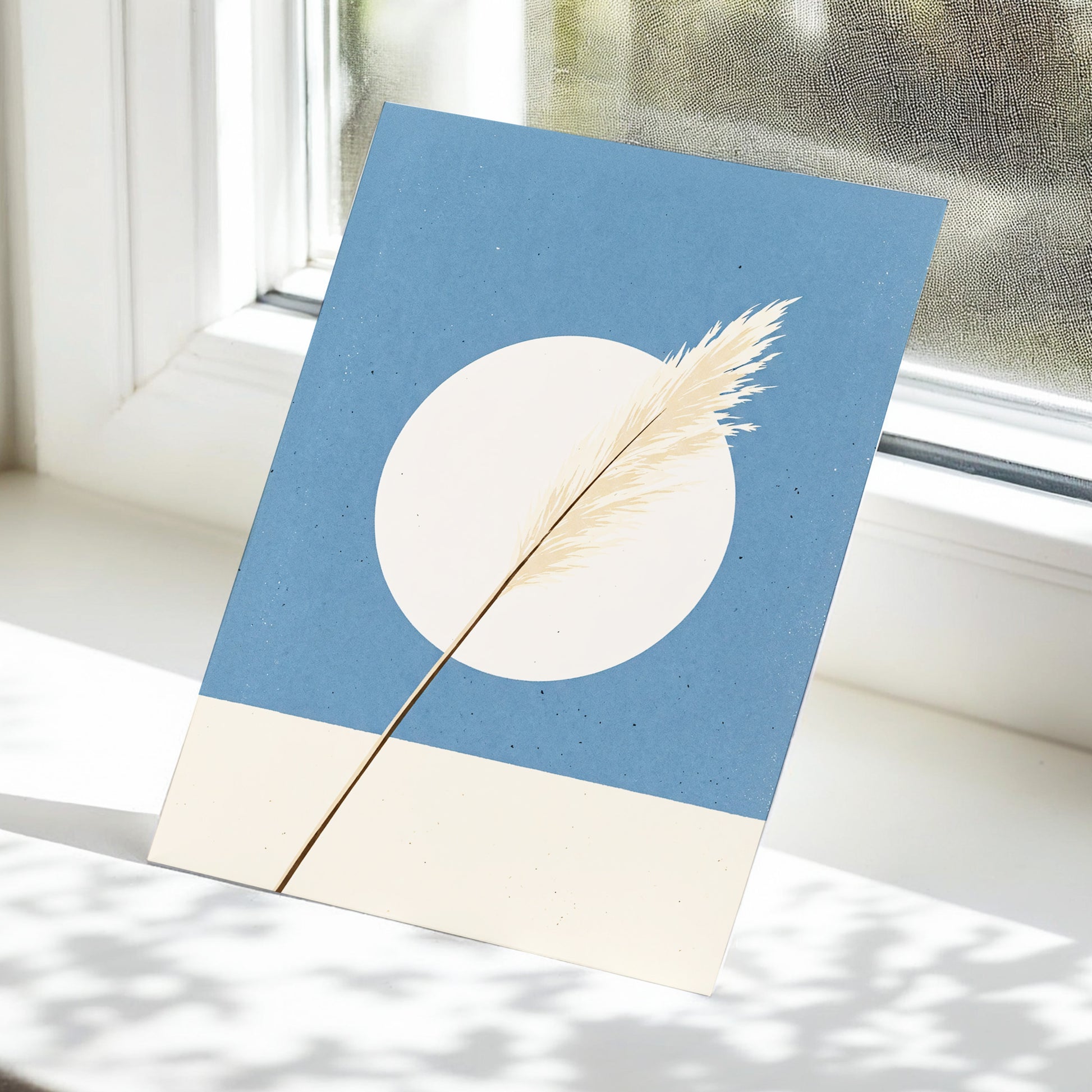 Pampas Halo, blue, beige, brown nature wall art displayed in a styled interior, gallery view 5