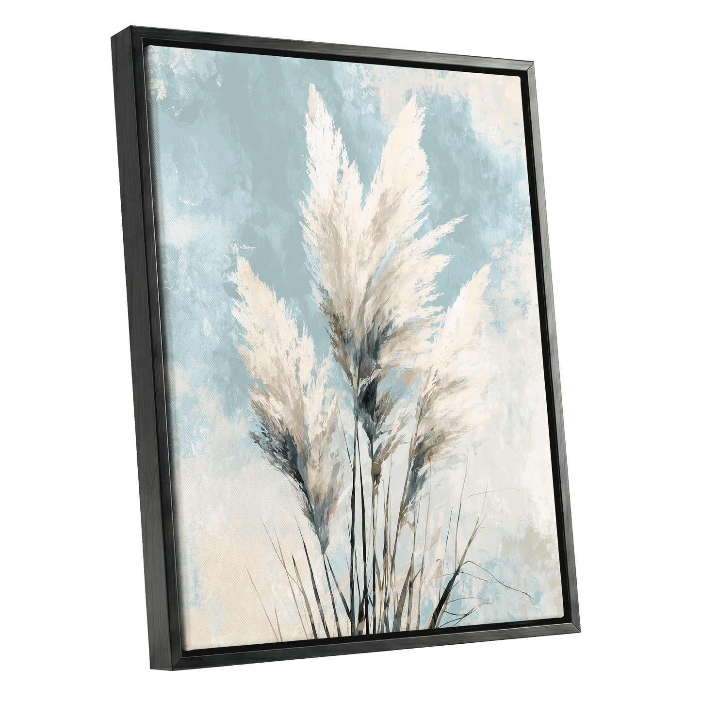 Pampas in Pale Blue – black framed canvas option