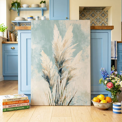 Pampas in Pale Blue – canvas wall art in a styled interior, gallery view 1