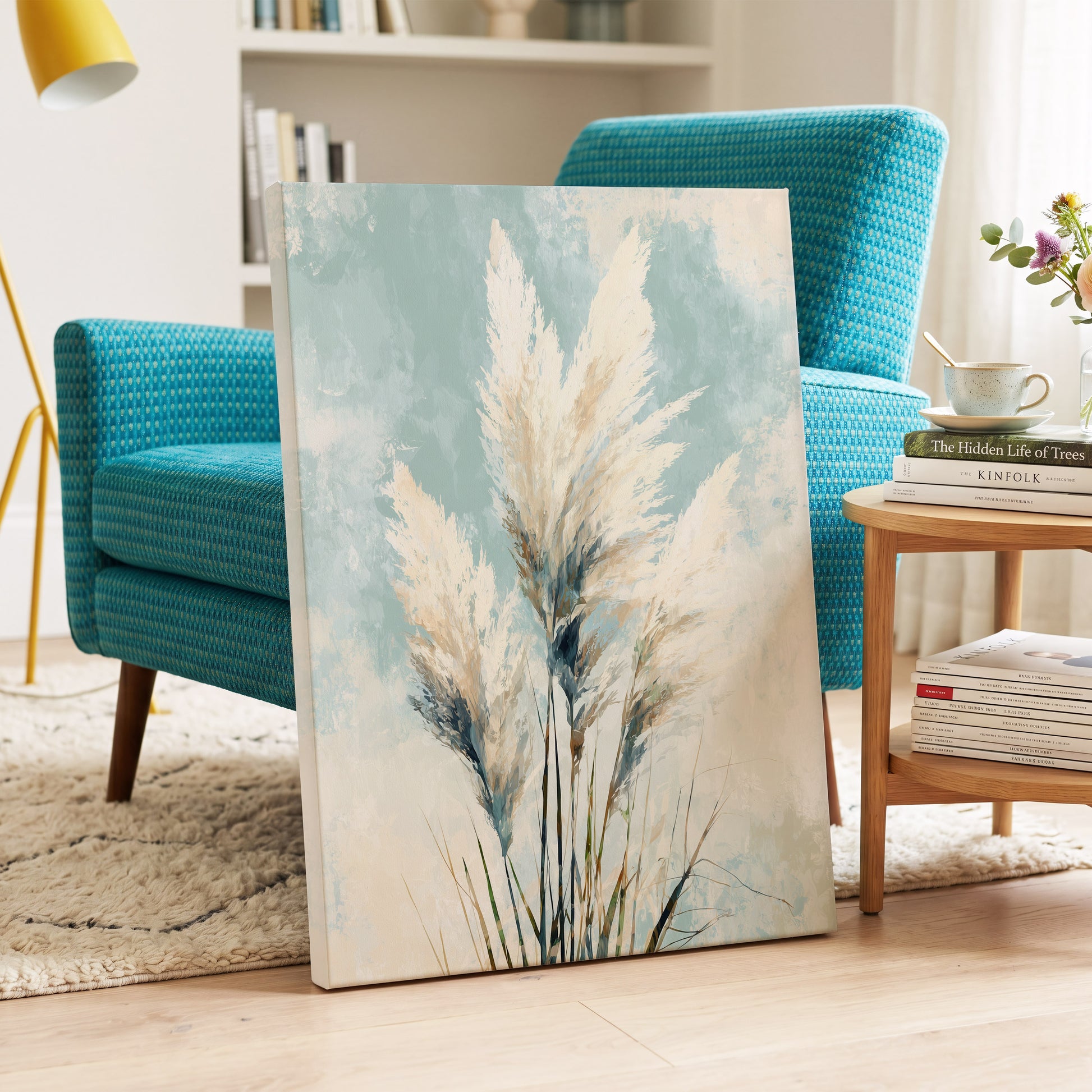Pampas in Pale Blue – canvas wall art in a styled interior, gallery view 2