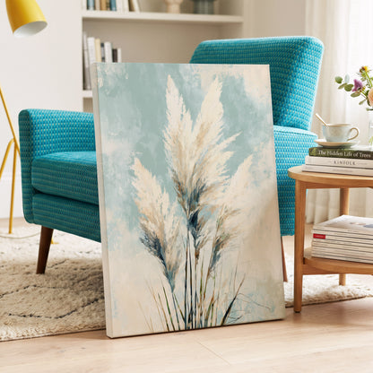 Pampas in Pale Blue – canvas wall art in a styled interior, gallery view 2