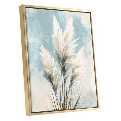 Pampas in Pale Blue – gold framed canvas option
