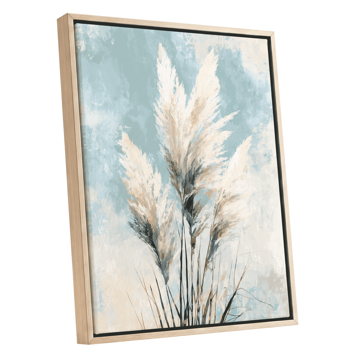 Pampas in Pale Blue – oak framed canvas option