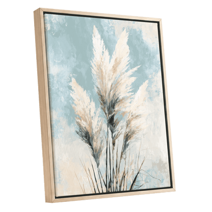 Pampas in Pale Blue – oak framed canvas option