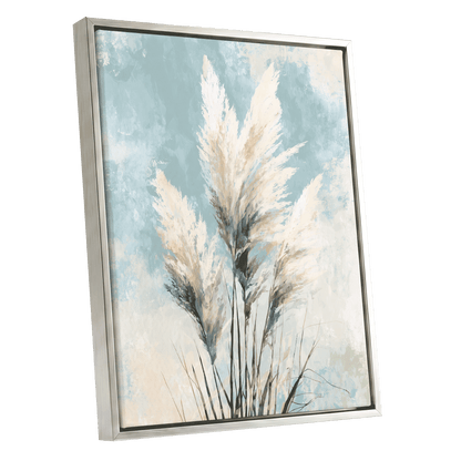 Pampas in Pale Blue – silver framed canvas option