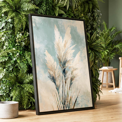 Pampas in Pale Blue – wall art displayed in a styled interior, gallery view 1