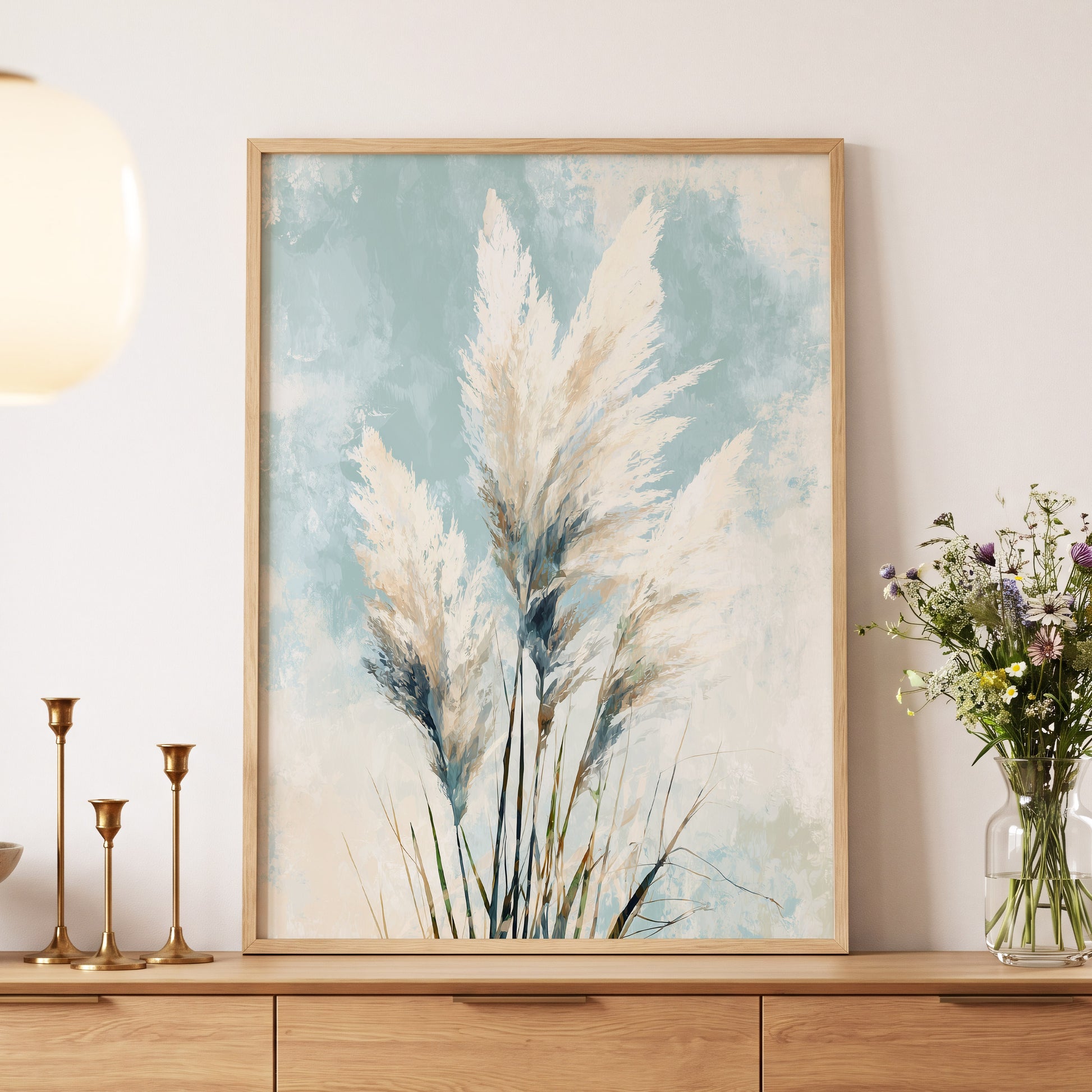Pampas in Pale Blue – wall art displayed in a styled interior, gallery view 5