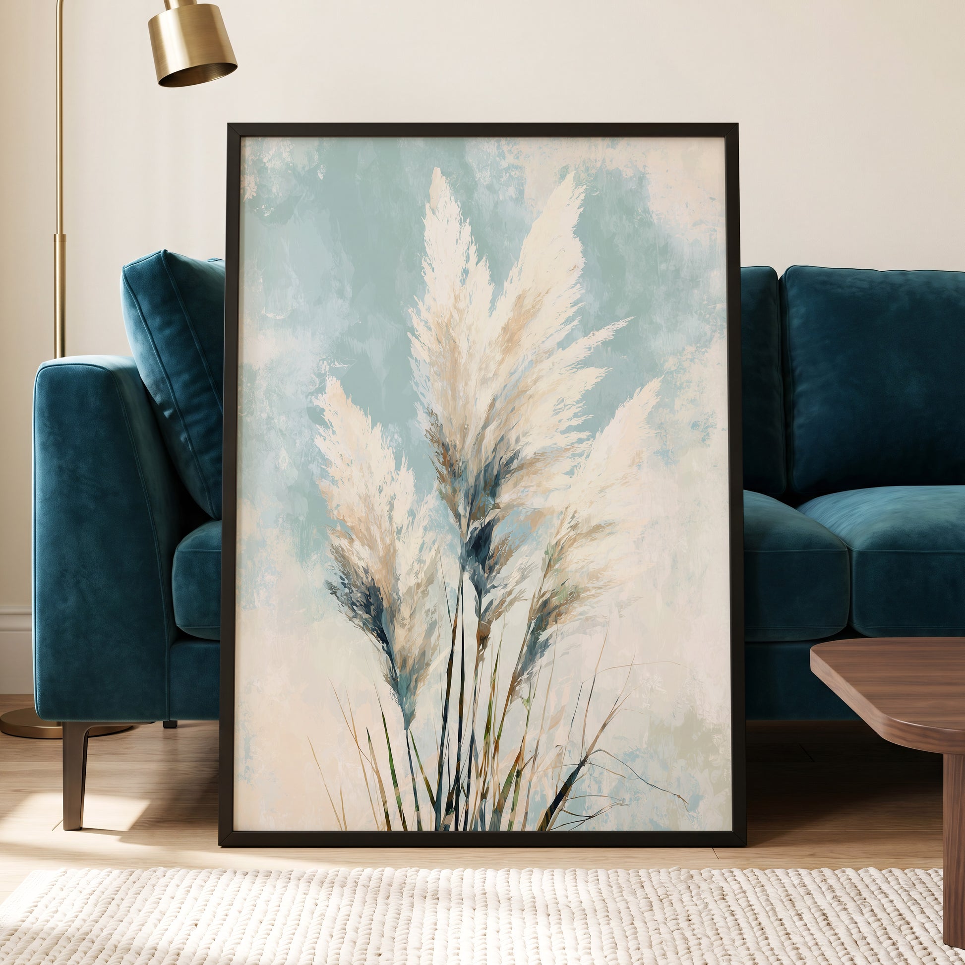 Pampas in Pale Blue – wall art displayed in a styled interior, gallery view 6