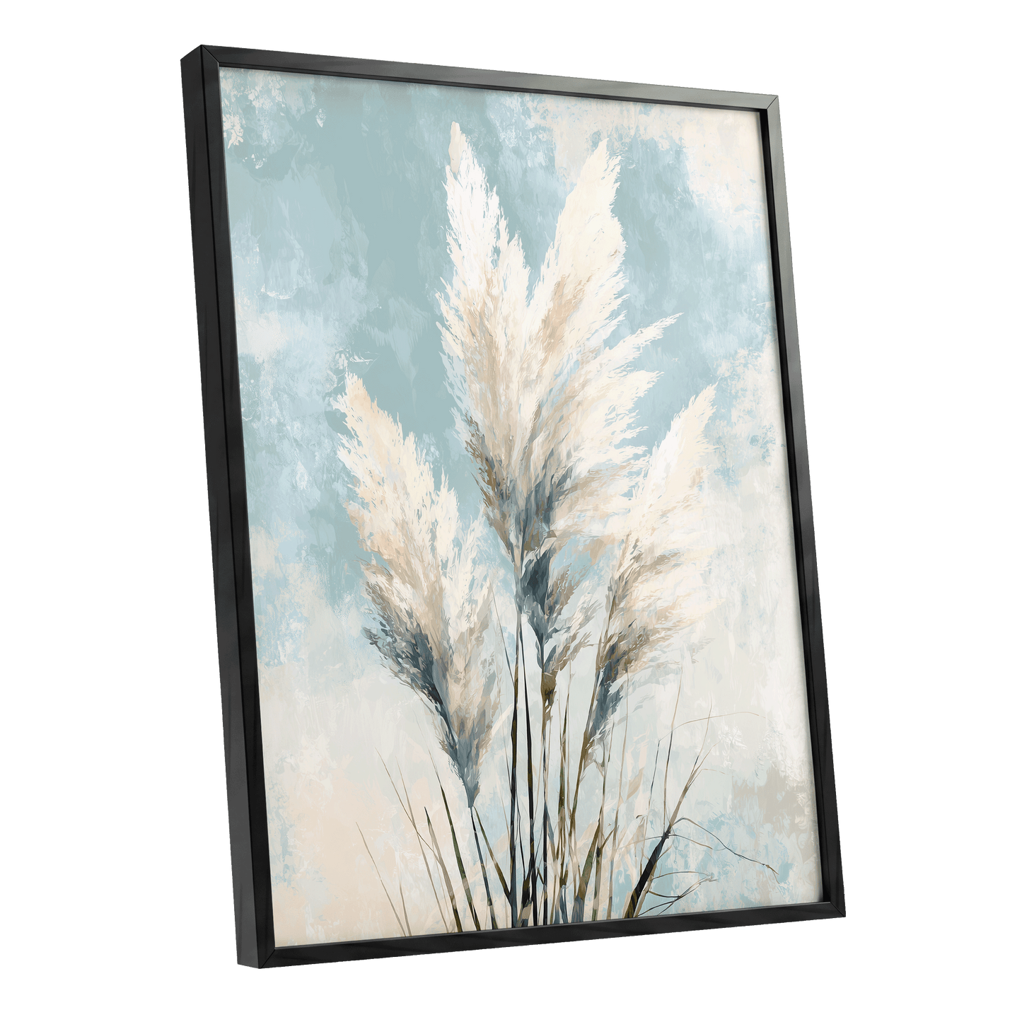 Pampas in Pale Blue – black framed poster option