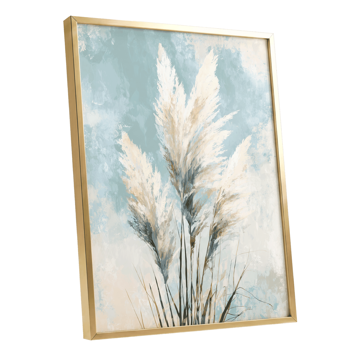 Pampas in Pale Blue – gold framed poster option