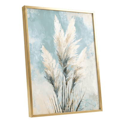 Pampas in Pale Blue – gold framed poster option
