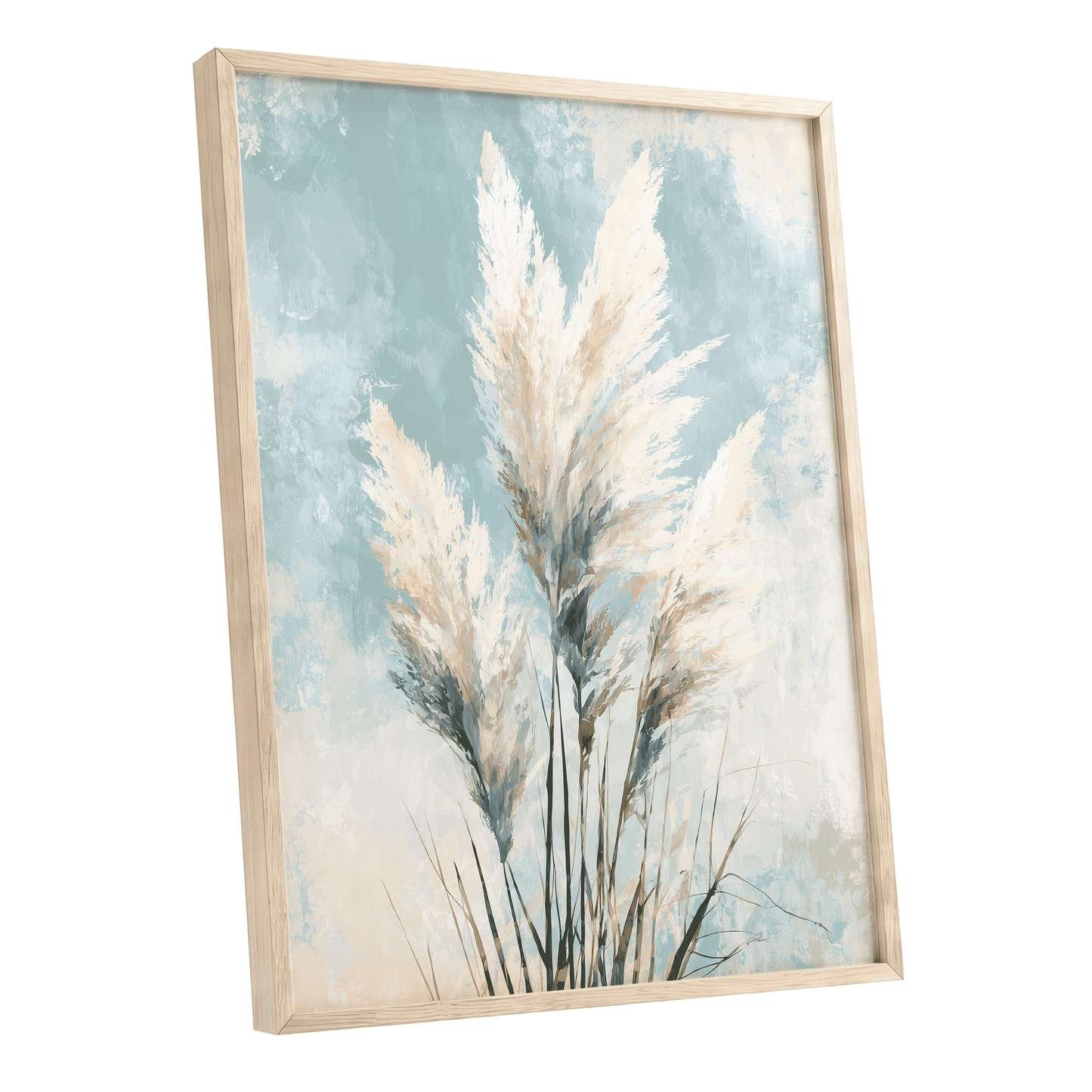 Pampas in Pale Blue – oak framed poster option