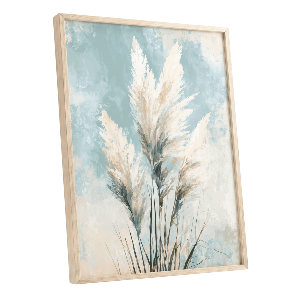 Pampas in Pale Blue – oak framed poster option