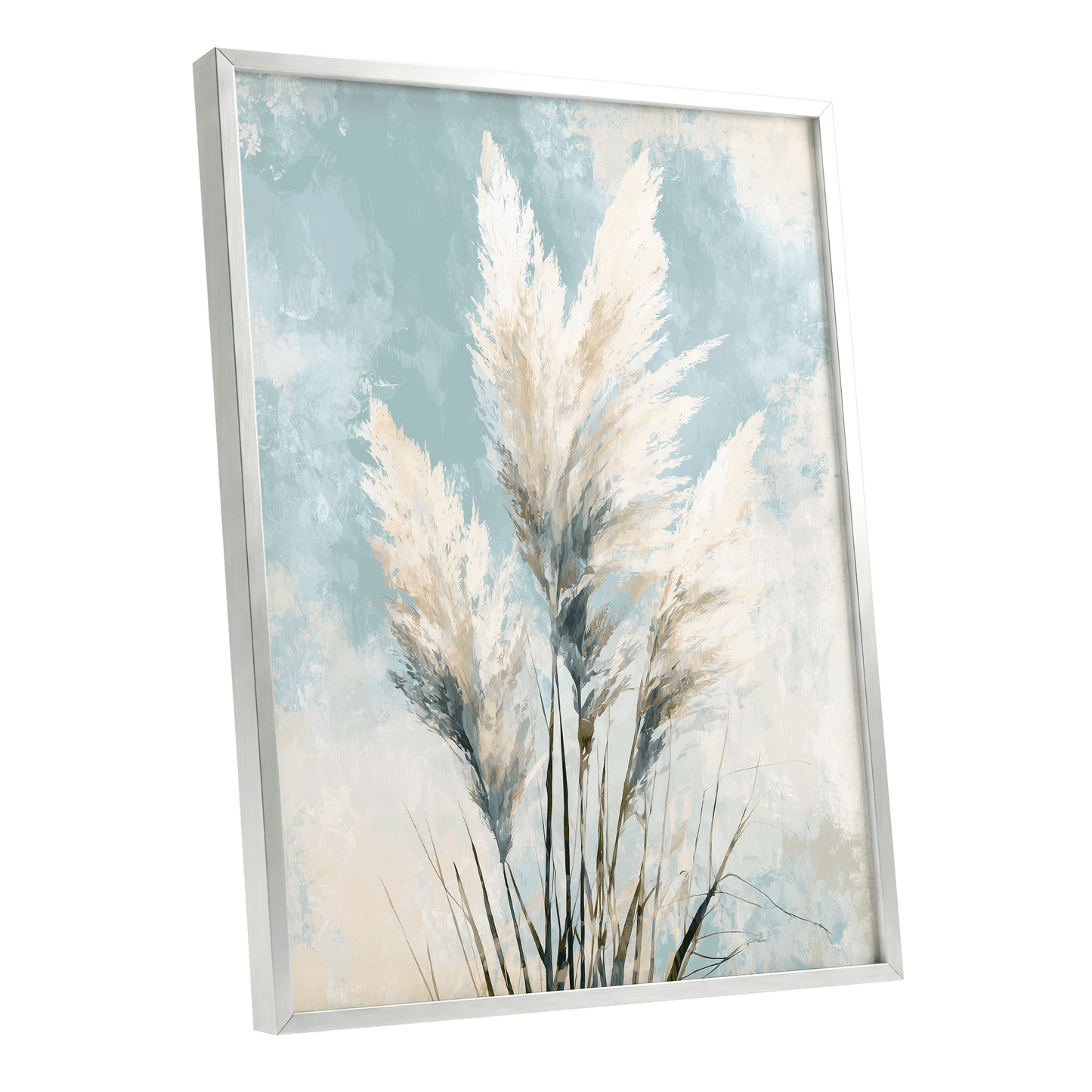 Pampas in Pale Blue – silver framed poster option