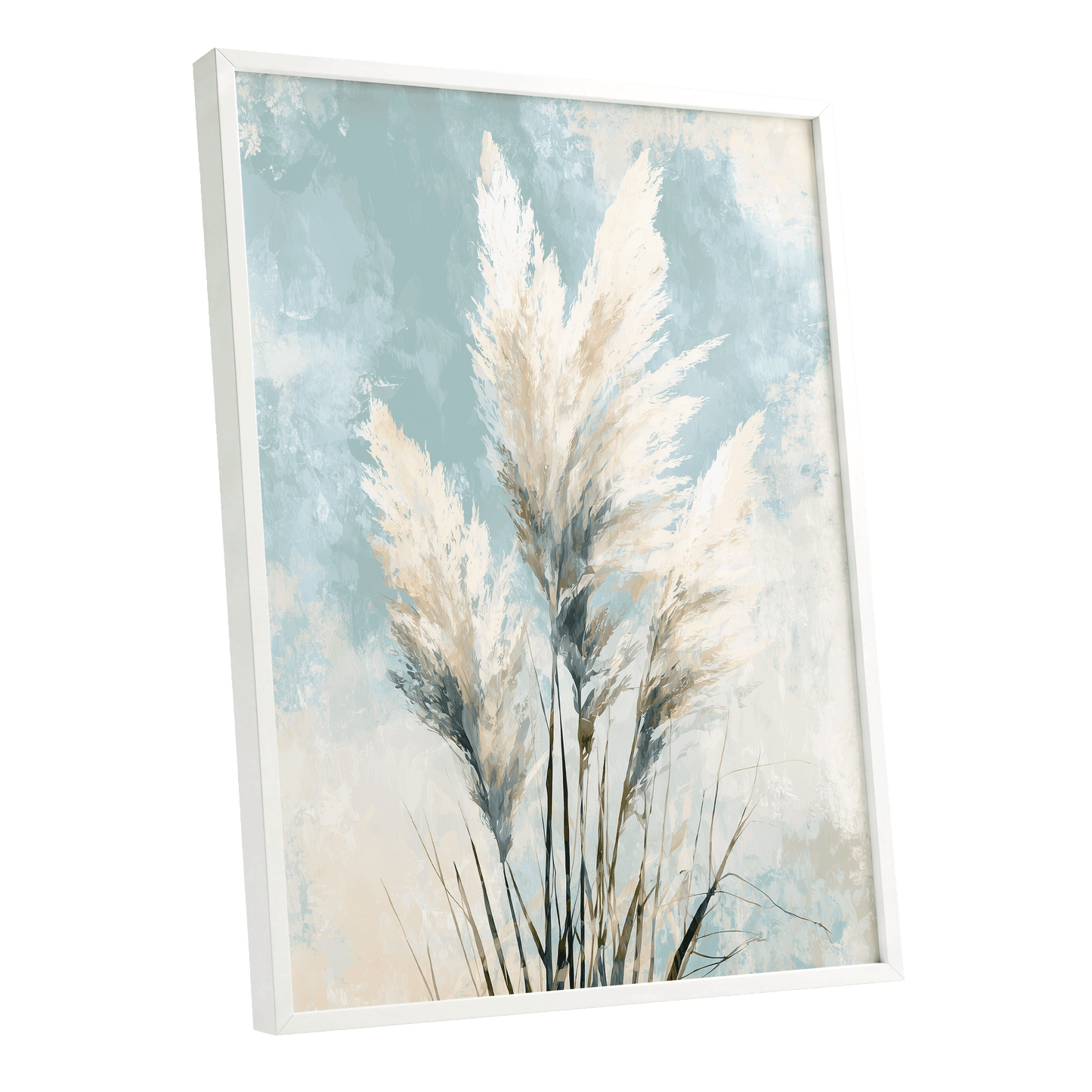 Pampas in Pale Blue – white framed poster option