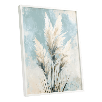 Pampas in Pale Blue – white framed poster option