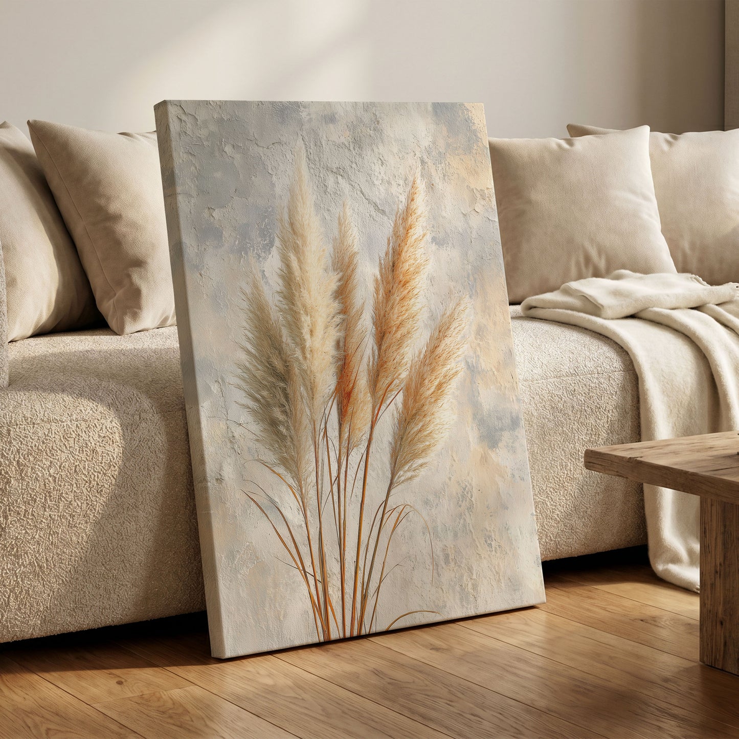Pampas in Quiet Light – canvas wall art in a styled interior, gallery view 1