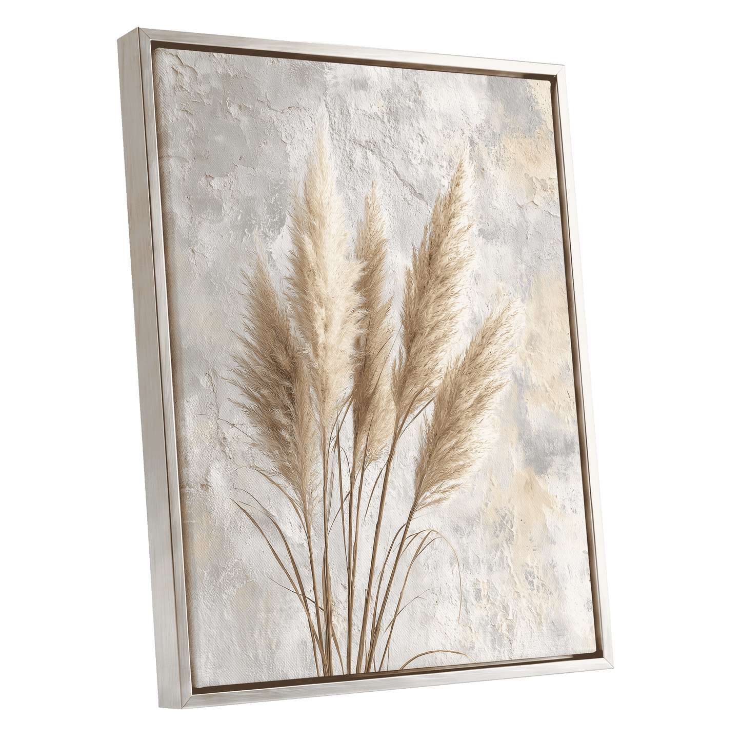 Pampas in Quiet Light – silver framed canvas option