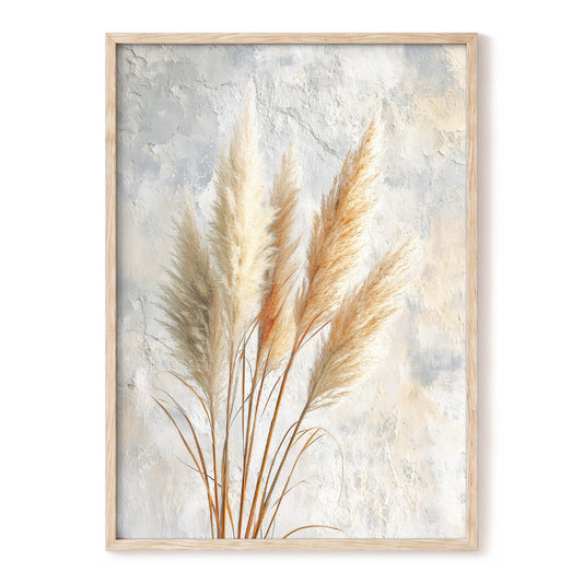 Pampas in Quiet Light – beige, white, gray nature wall art, front view